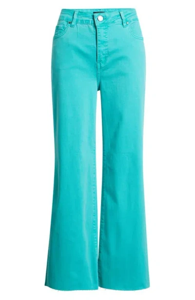 Apny Crop Raw Hem Wide Leg Jeans In Green