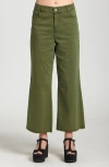 Apny Crop Raw Hem Wide Leg Jeans In Green