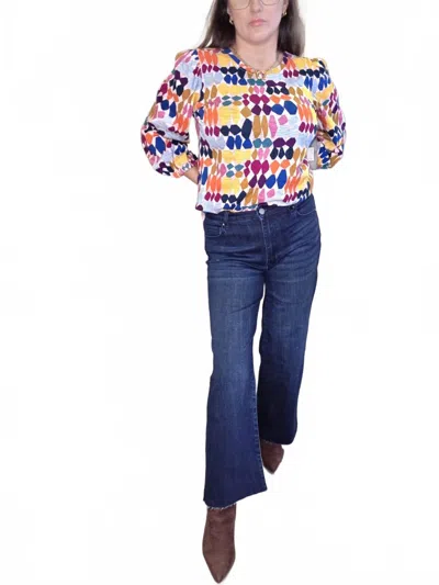Apny Crop Raw Hem Wide Leg Jeans In Blue In Multi