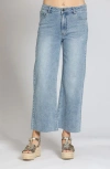Apny Crop Raw Hem Wide Leg Jeans In Light Indigo