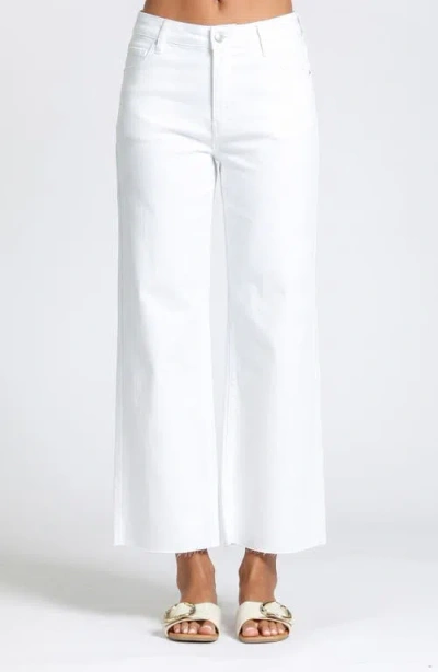 Apny Crop Raw Hem Wide Leg Jeans In White