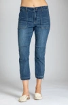 Apny Crop Utility Denim Joggers In Medium Indigo