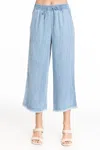 Apny Crop Wide Leg With Fray Hem Pants In Light Indigo In Blue
