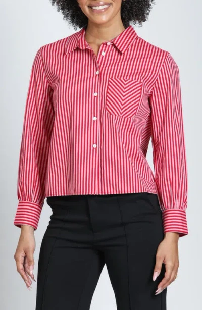 Apny Cropped Striped Cotton Shirt In Cranberry Stripe