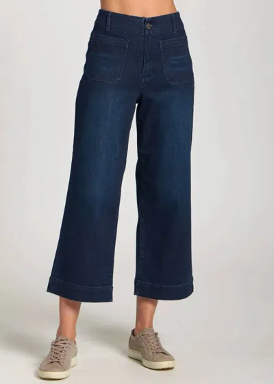 Apny Cropped Wide Leg Pant With Patch Pockets In Dark Indigo In Blue