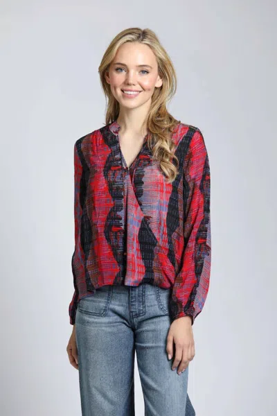 Apny Crossover Long Sleeve Blouse In Red