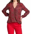 Apny Crossover Printed Long Sleeve Blouse In Red In Brown