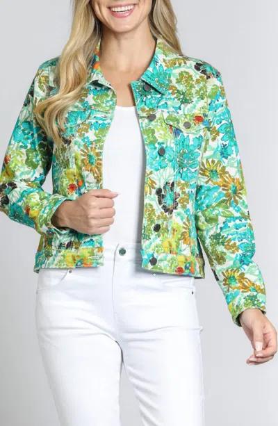 Apny Denim Jacket In Green/turquoise Multi