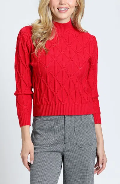 Apny Diamond Cable Eyelet Mock Neck Sweater In Red