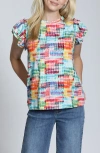 Apny Double Ruffle Cap Sleeve Top In Multi