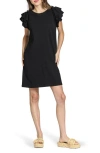 Apny Double Ruffle Sleeve Cotton Minidress In Black