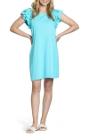 Apny Double Ruffle Sleeve Cotton Minidress In Capri