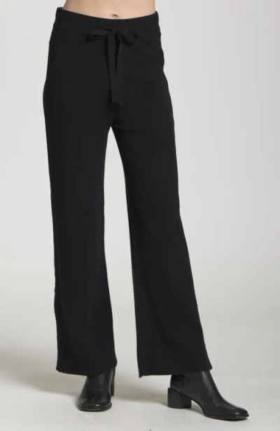 Apny Drawstring Waist Split Hem Pants In Black