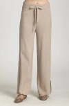 Apny Drawstring Waist Split Hem Pants In Neutral