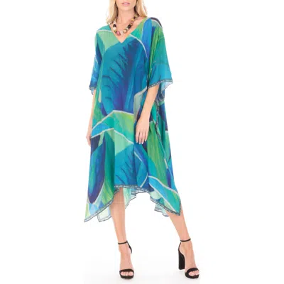 Apny Elbow Sleeve High-low Caftan Dress In Multi