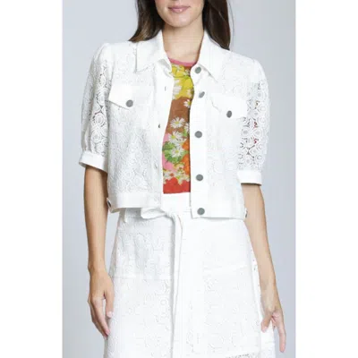 Apny Elbow Sleeve Lace Trucker Jacket In White