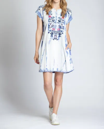 Apny Embroidered Bird Dress In Indigo In Multi