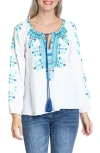 APNY EMBROIDERED COTTON GAUZE PEASANT TOP