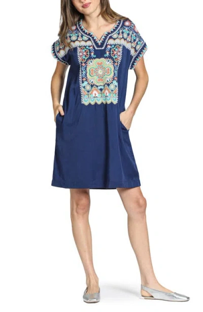 Apny Embroidered Shift Dress In Blue