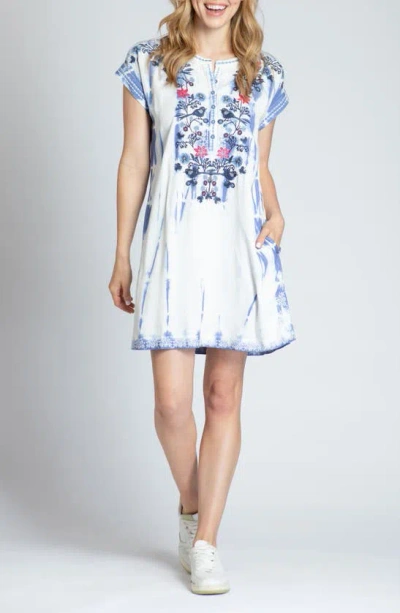 Apny Embroidered Tie Dye Shift Dress In Indigo Tiedye