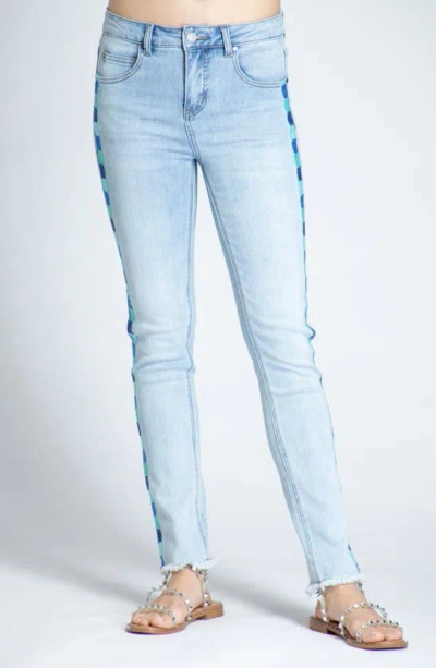 Apny Emma Embroidered Frayed Skinny Jeans In Light Indigo