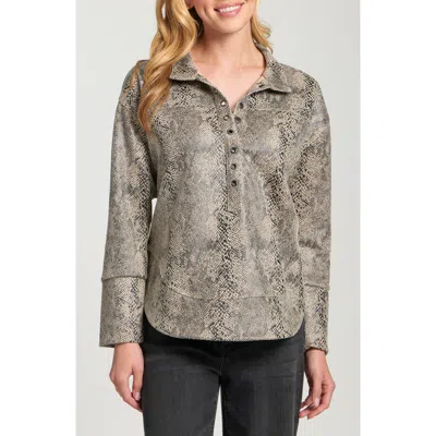 Apny Faux Leather Henley Top In Animal Print