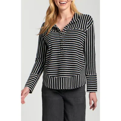 Apny Faux Leather Henley Top In Black