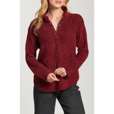 Apny Faux Leather Henley Top In Burgundy