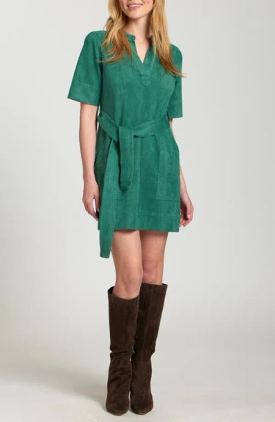 Apny Faux Suede Belted Dress In Green