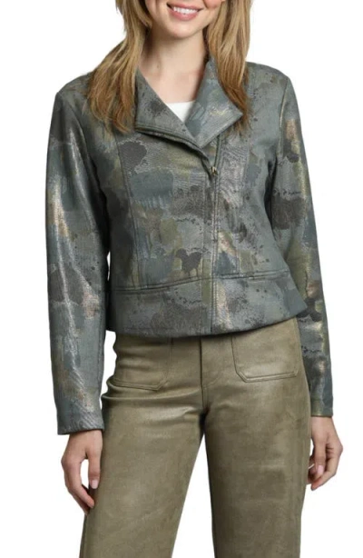 Apny Faux Suede Moto Jacket In Green Multi