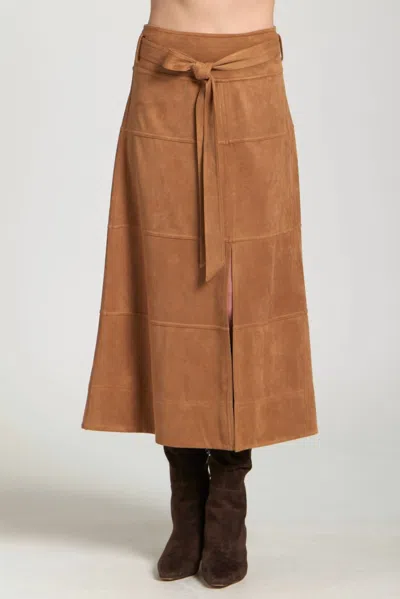 Apny Faux Suede Paneled A-line Midi Skirt In Caramel In Brown