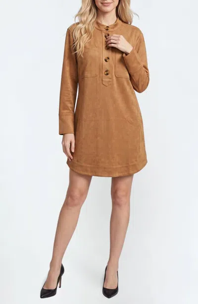 Apny Faux Suede Shift Dress In Brown