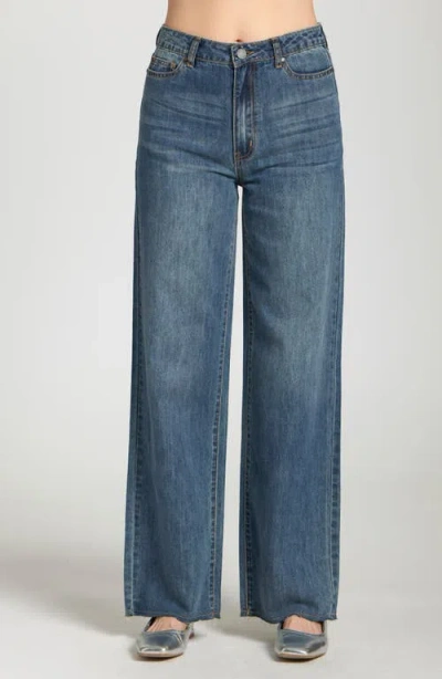 Apny Featherweight Wide Leg Jeans In Blue