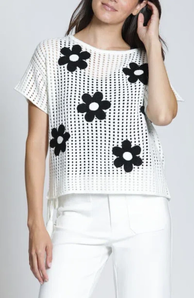 Apny Floral Appliqué Open Stitch Sweater In Multi
