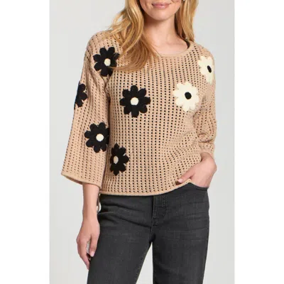 Apny Floral Appliqué Sweater In Brown