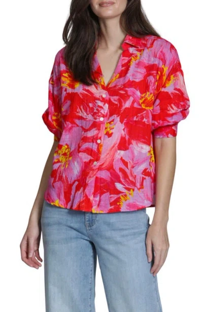 Apny Floral Blouson Sleeve Button-up Shirt In Pink
