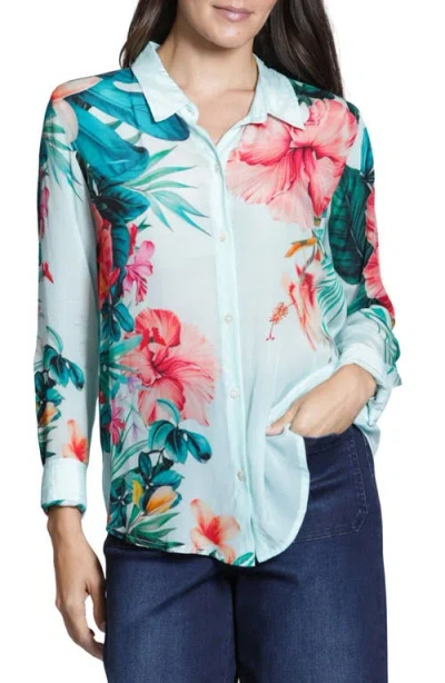 Apny Floral Button-up Shirt In Blue