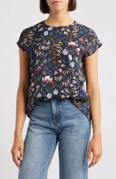 Apny Floral Cap Sleeve Shell In Blue