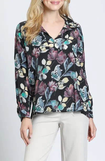 Apny Floral Half-placket Pullover Top In Multi