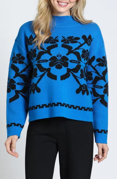 Apny Floral Mock Neck Sweater In Blue