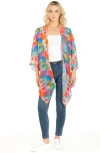 Apny Floral Open Front Jacket In Orange Multi