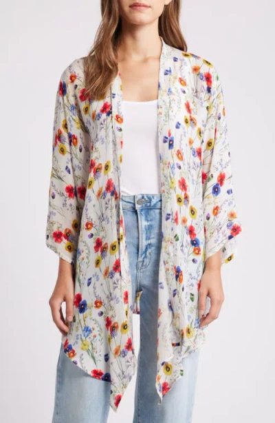 Apny Floral Open Front Jacket In White Multi