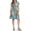 Apny Floral Print Belted A-line Dress In Blue Multi