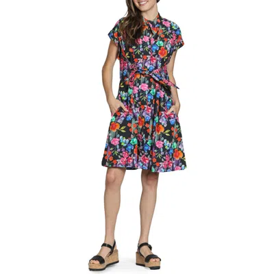 Apny Floral Print Belted A-line Dress In Pink Multi