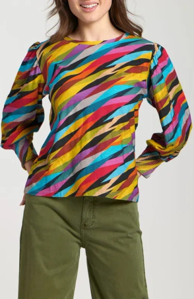 Apny Floral Print Cotton Slub Top In Multi