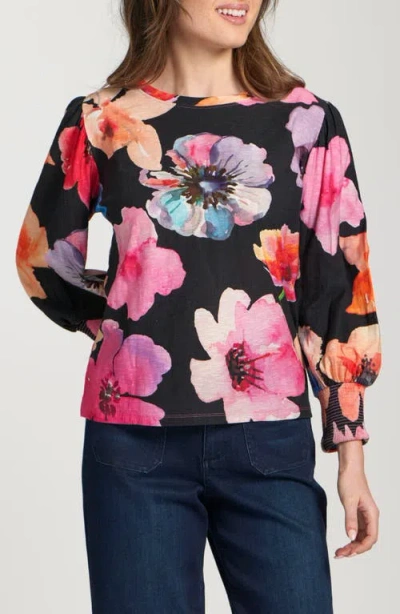Apny Floral Print Cotton Slub Top In Multi
