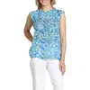 Apny Floral Print Flutter Sleeve Top In Blue Multi