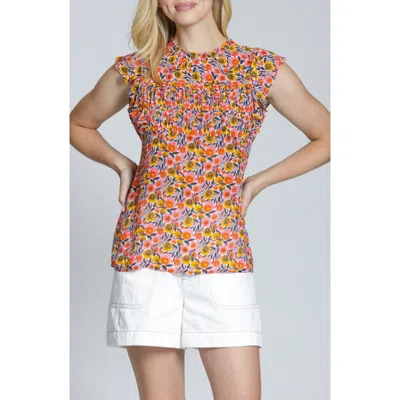 Apny Floral Print Flutter Sleeve Top In Orange