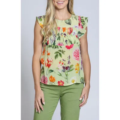 Apny Floral Print Flutter Sleeve Top In Yellow Multi