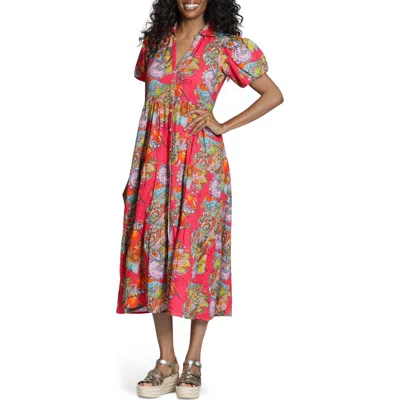 Apny Floral Print Puff Sleeve Shirtdress In Multi